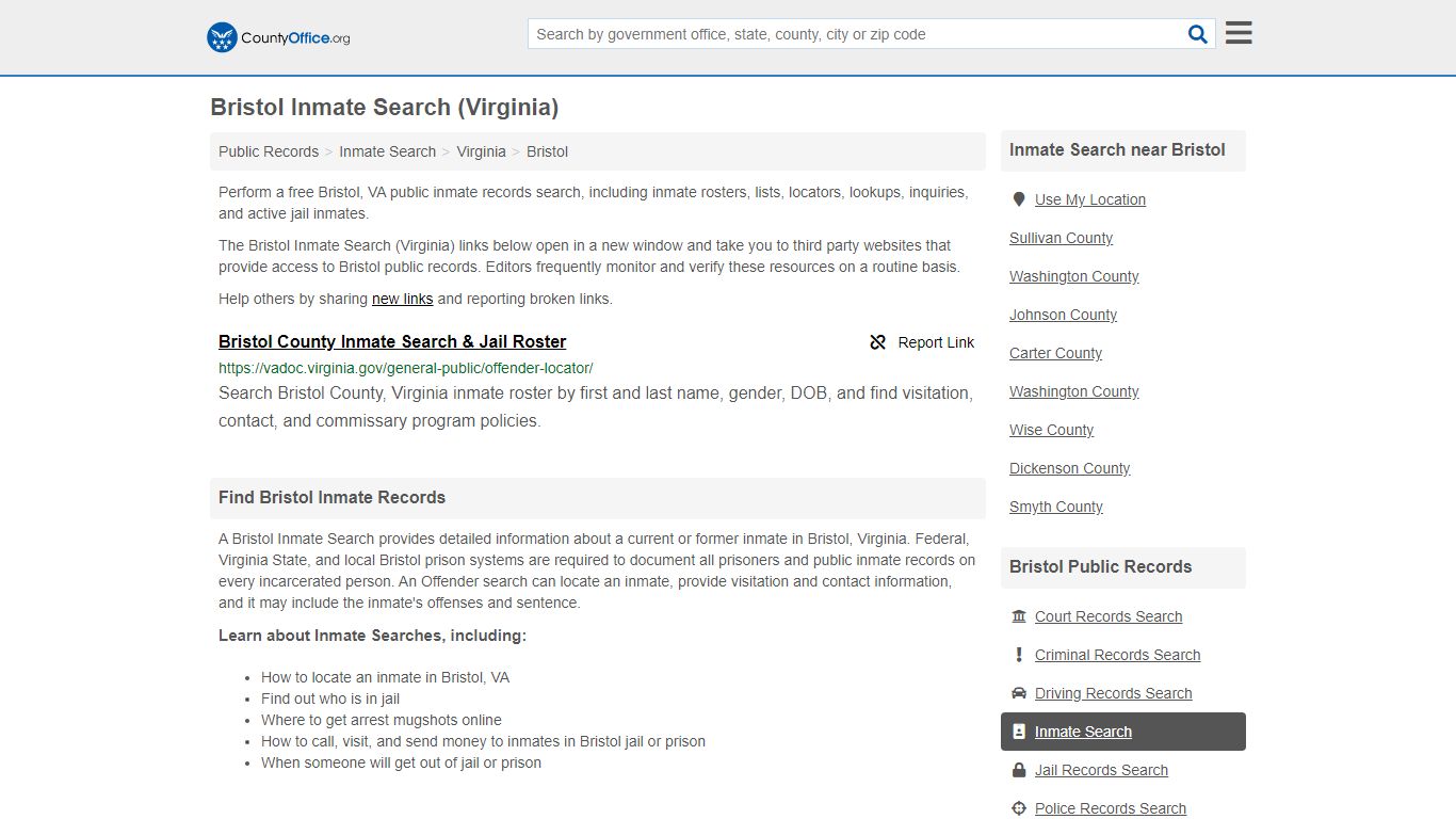 Inmate Search - Bristol, VA (Inmate Rosters & Locators) - County Office